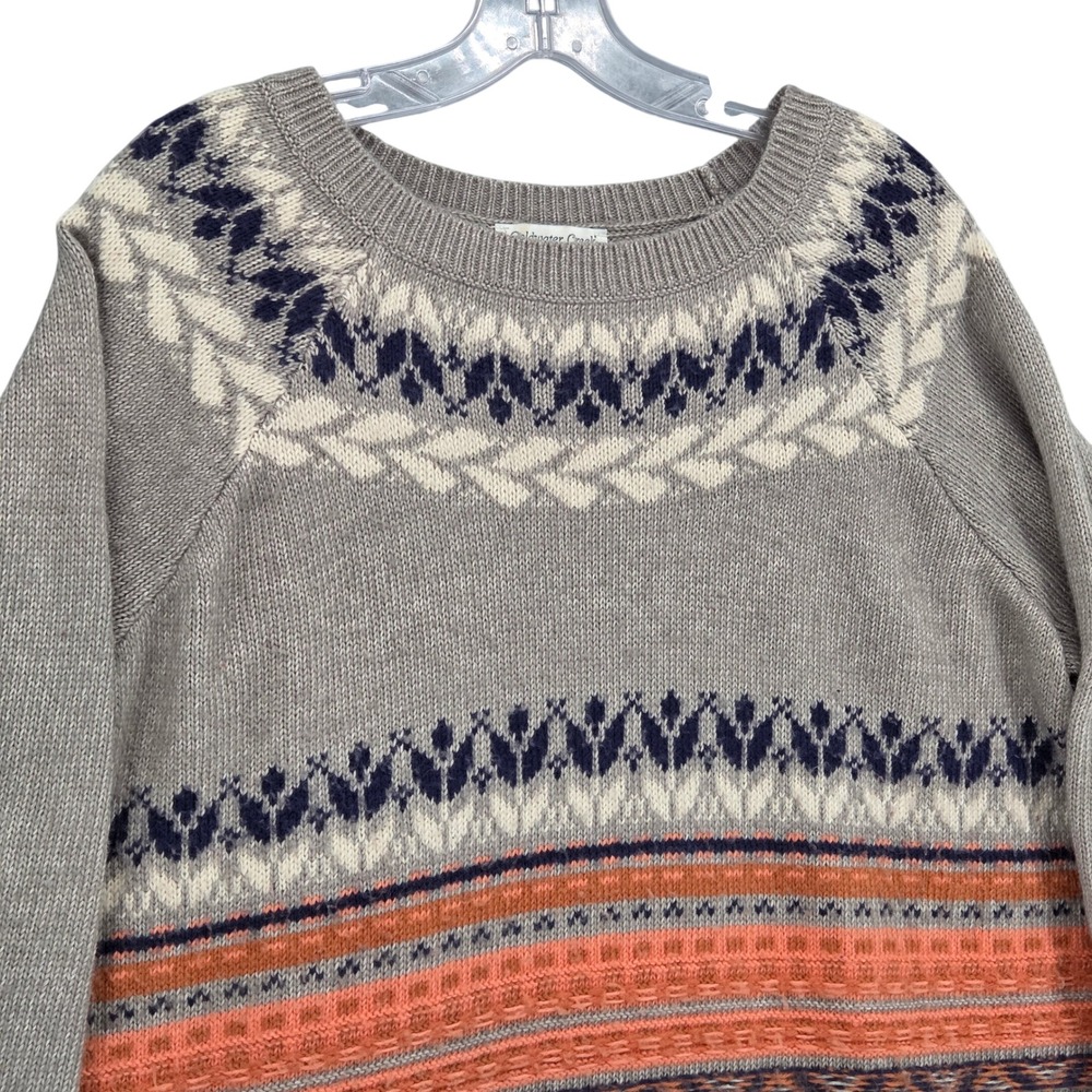 Coldwater Creek Women PXL XL Petite‎ Fair Isle Knit Sweater Long Sleeve Gray